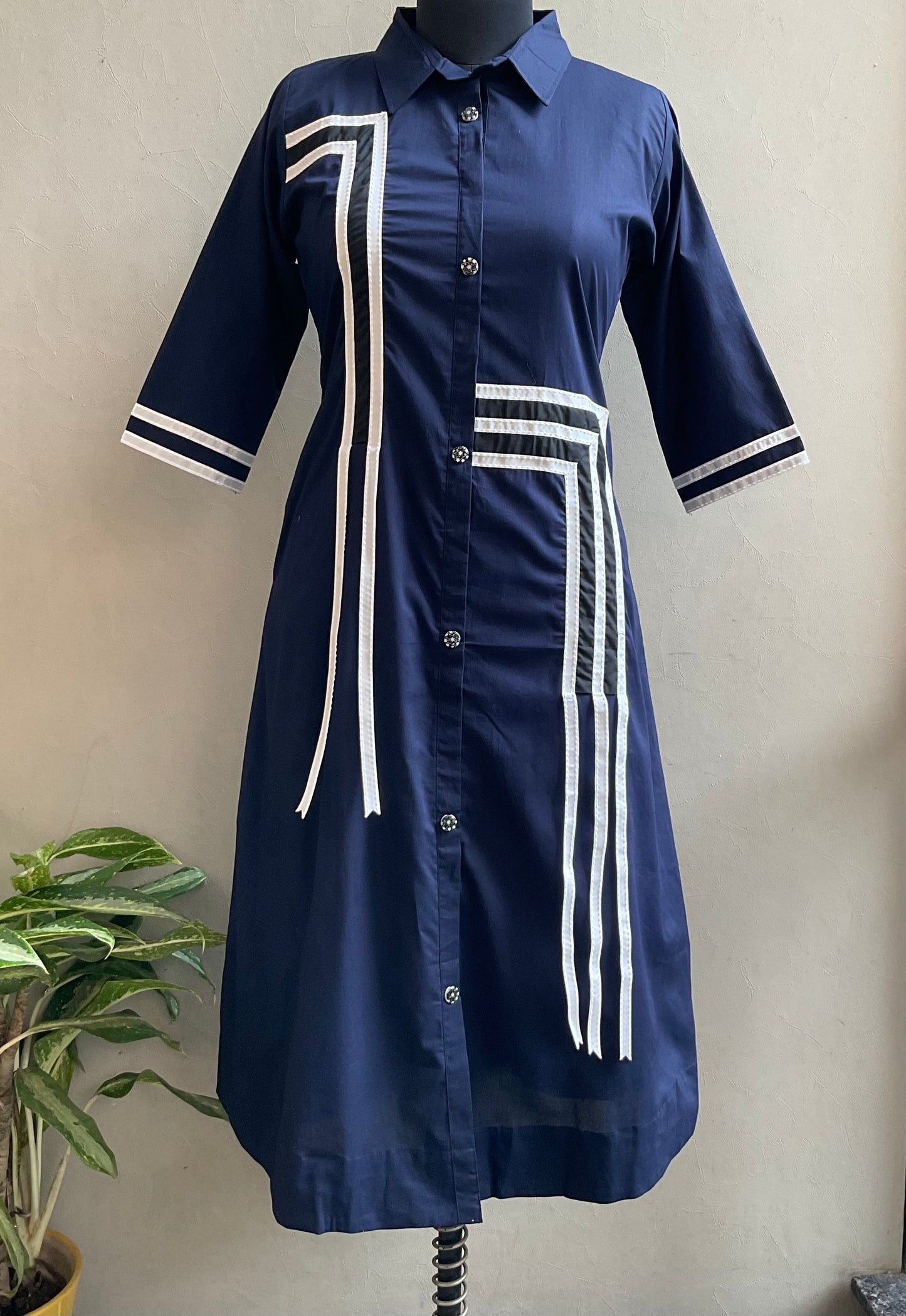 NAVY BLUE PATCHED ALINE DRESS