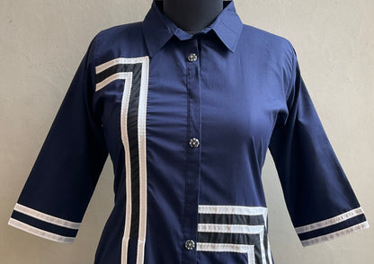 NAVY BLUE PATCHED ALINE DRESS
