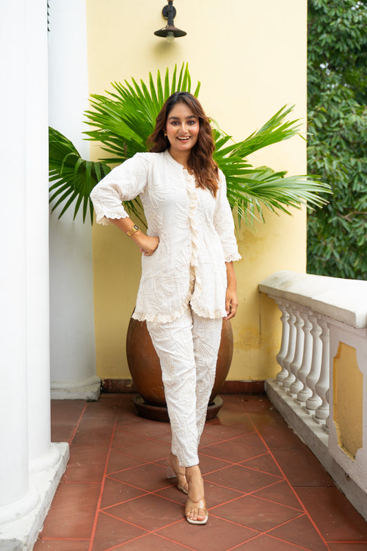 OFF WHITE DOUBLE CLOTH DORI COORD SET