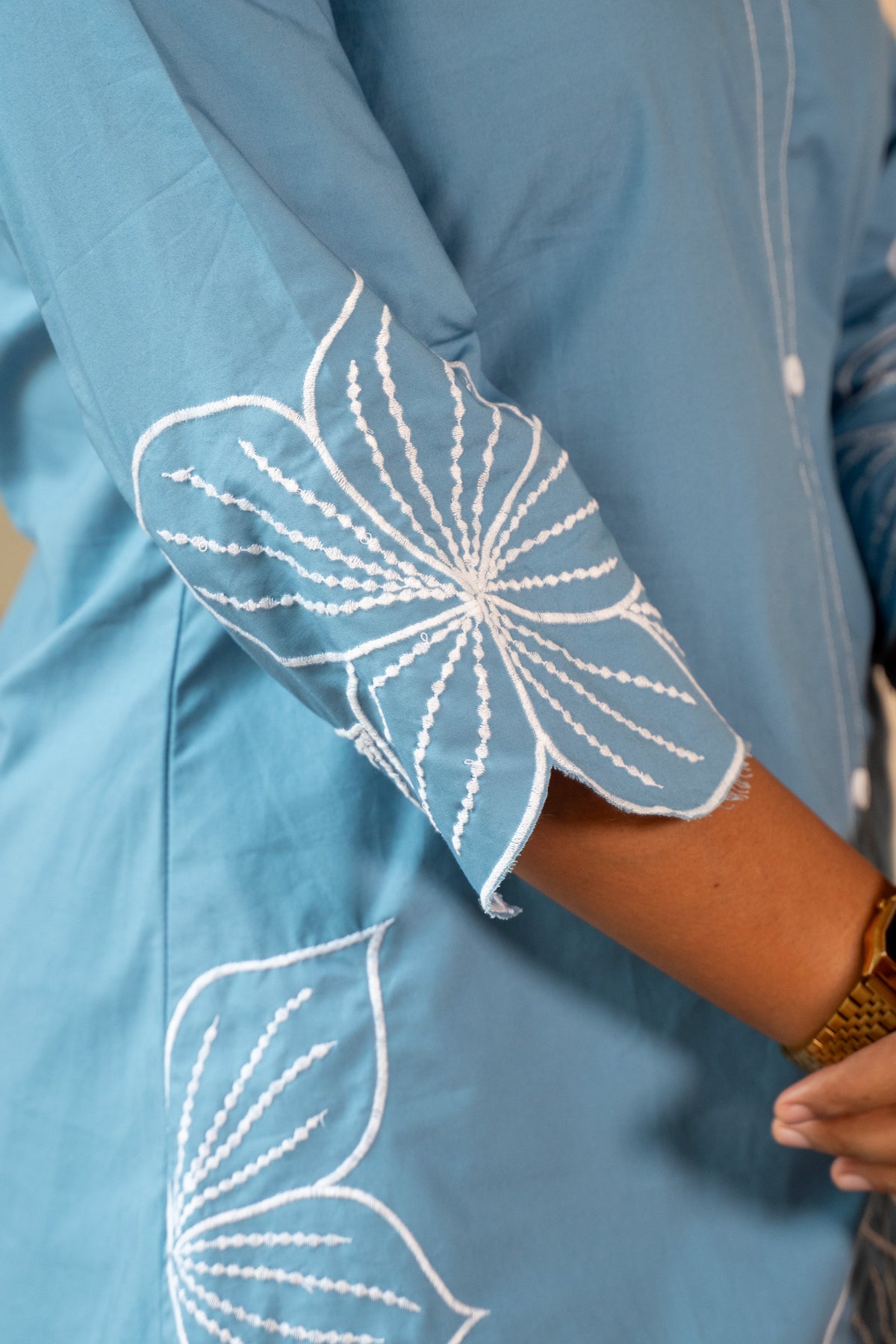 BABY BLUE THREAD EMBROIDERED COORD SET