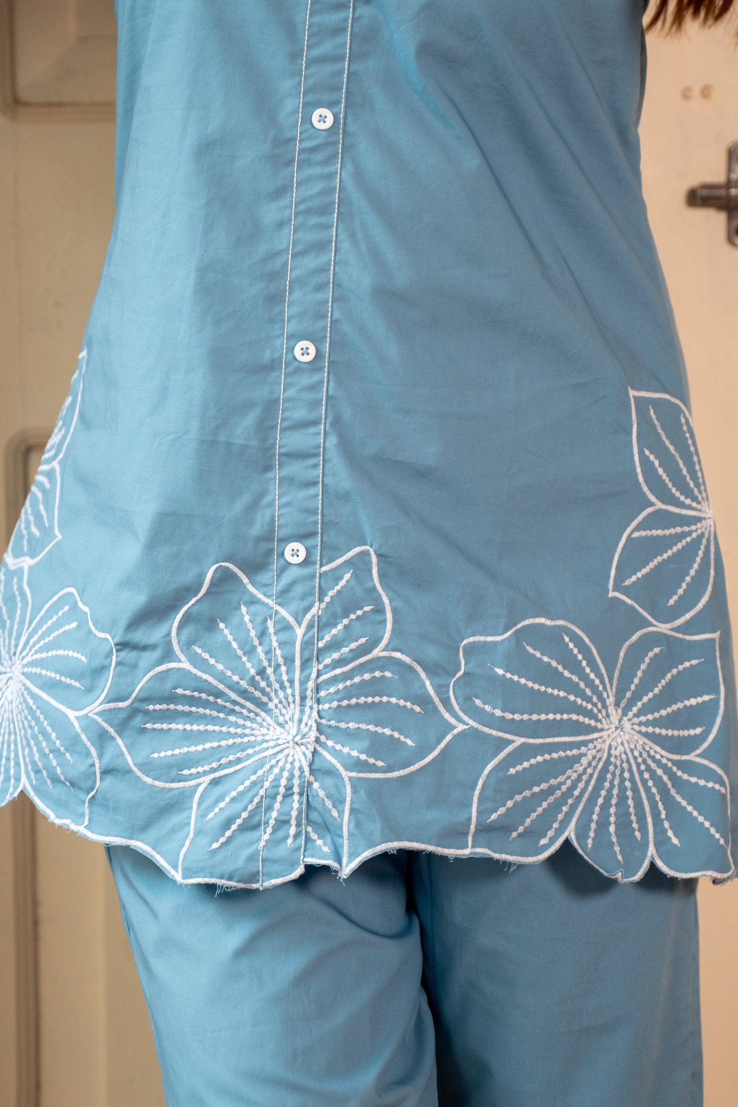 BABY BLUE THREAD EMBROIDERED COORD SET