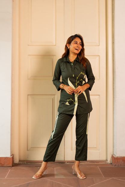 FOREST GREEN APPLIQUE COORD SET