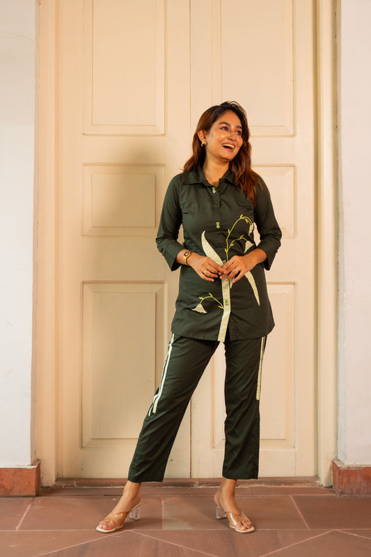 FOREST GREEN APPLIQUE COORD SET