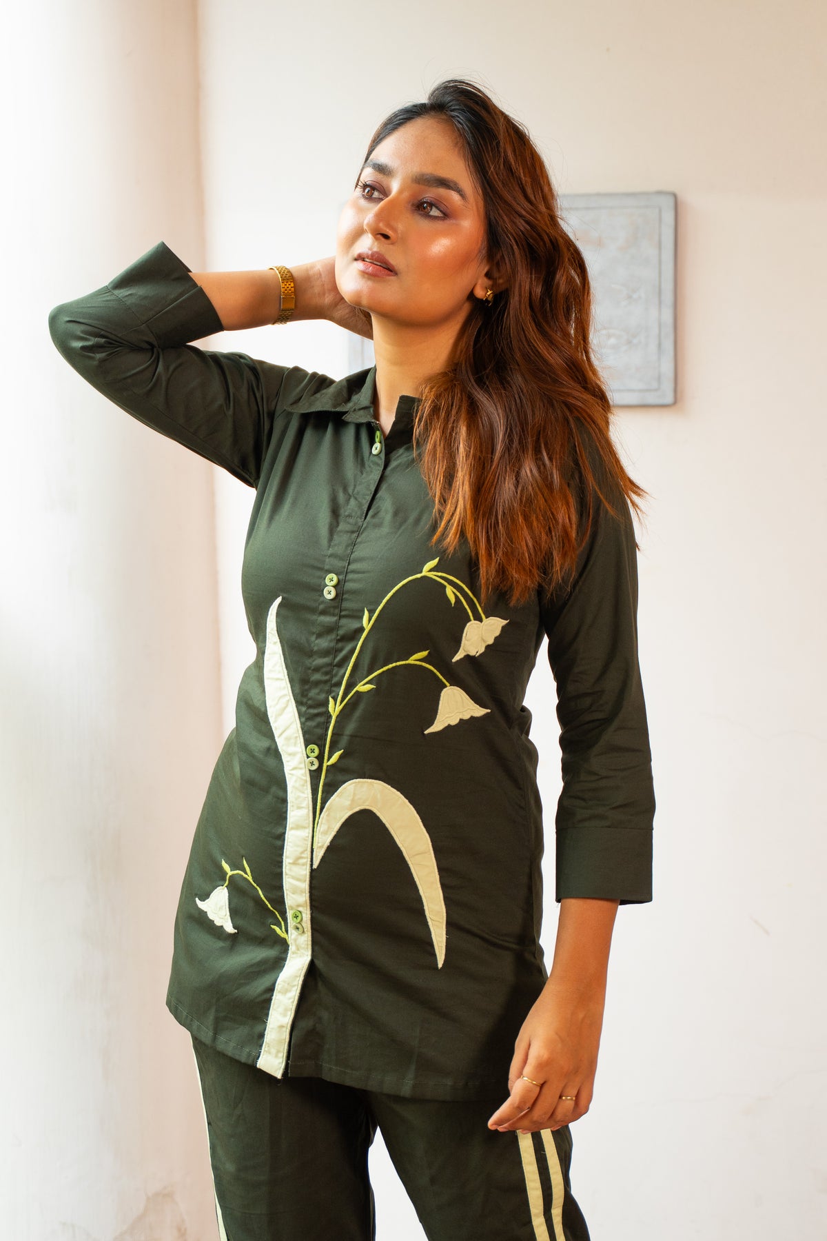 FOREST GREEN APPLIQUE COORD SET