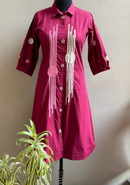 ROSE WINE APPLIQUE ALINE DRESS