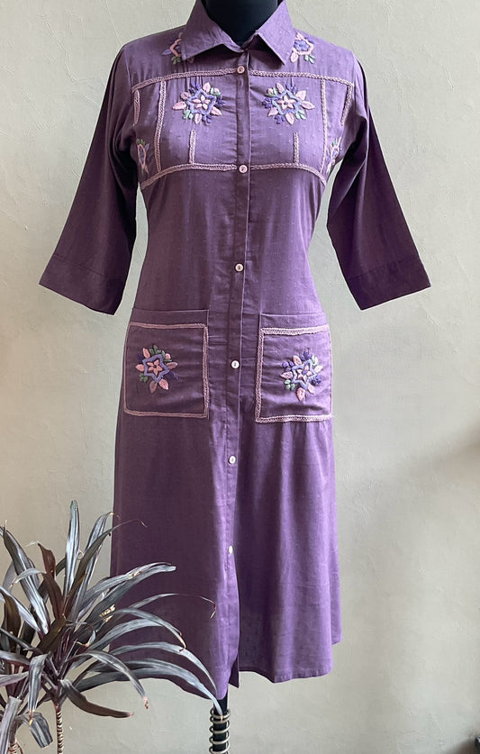 LIGHT PURPLE HAND EMBROIDERED ALINE DRESS