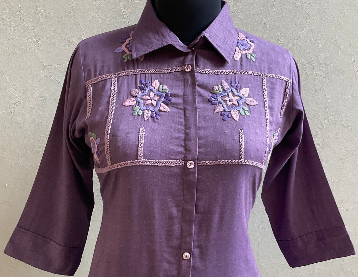 LIGHT PURPLE HAND EMBROIDERED ALINE DRESS