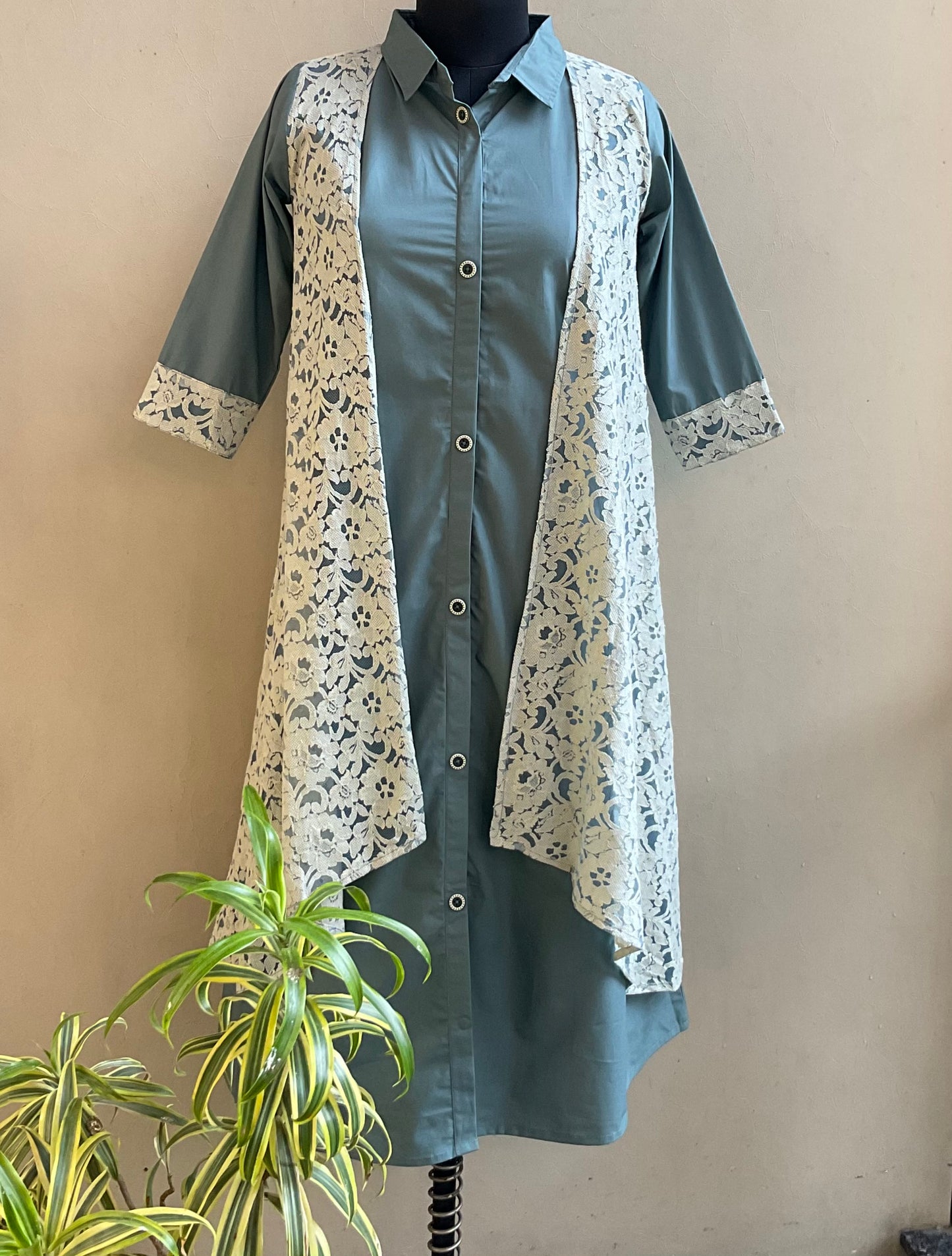 SEA BLUE JACKET PATTERN ALINE DRESS