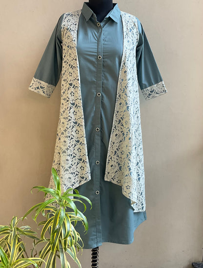 SEA BLUE JACKET PATTERN ALINE DRESS