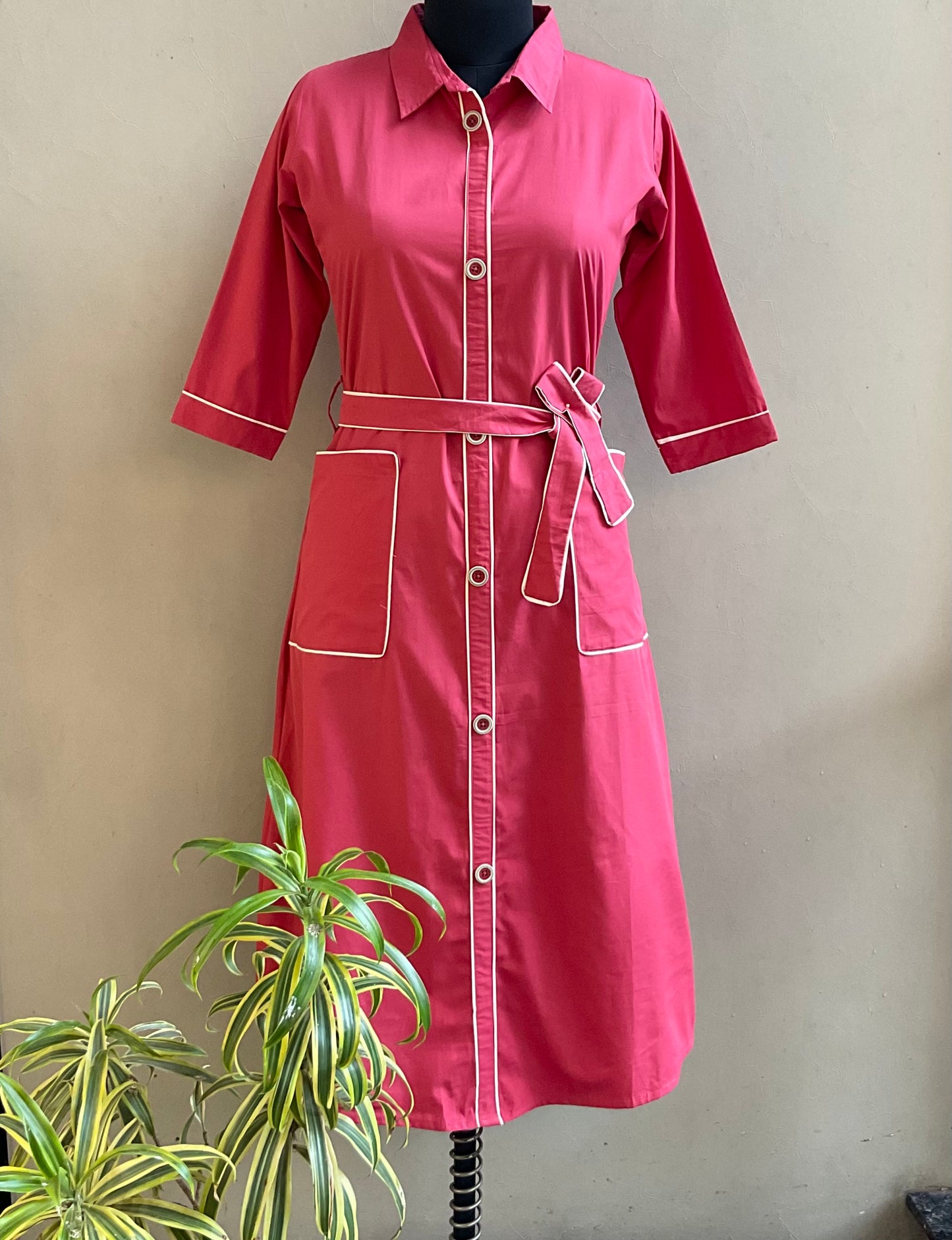 CARROT PINK BOTH SIDE POCKETS ALINE DRESS