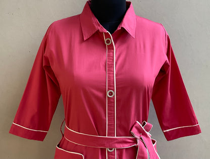 CARROT PINK BOTH SIDE POCKETS ALINE DRESS