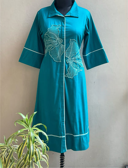 TEAL PATCHED ALINE DRESS