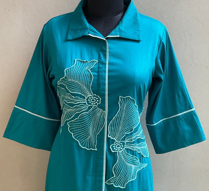 TEAL PATCHED ALINE DRESS