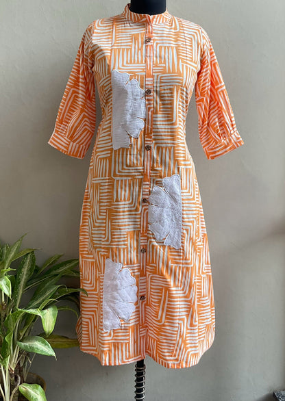 ORANGE APPLIQUE WORKED ALINE DRESS