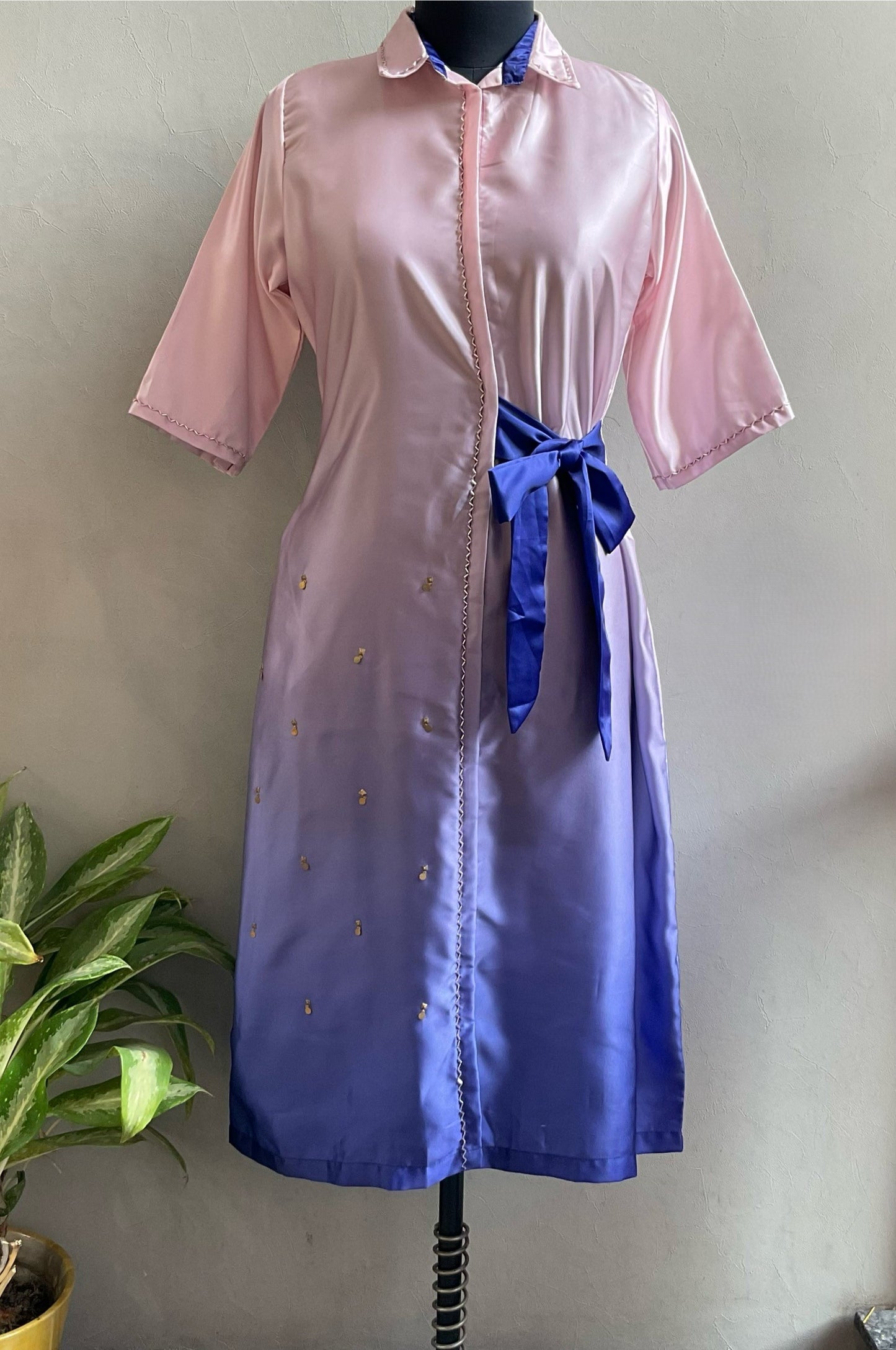 OMBRE SHADE CUTDANA EMBROIDERED ALINE DRESS