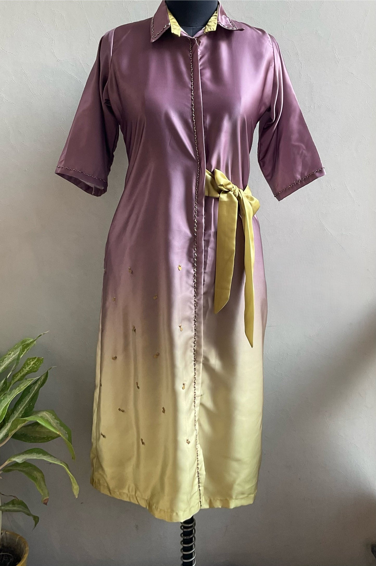 PURPULISH BROWN OMBRE SHADE CUTDANA EMBROIDRED ALINE DRESS