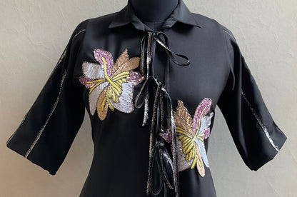 BLACK HEAVY EMBROIDERED ALINE DRESS