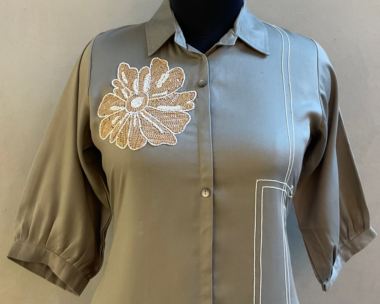 PISTA GREEN HEAVY SEQUENCED EMBROIDERED ALINE DRESS