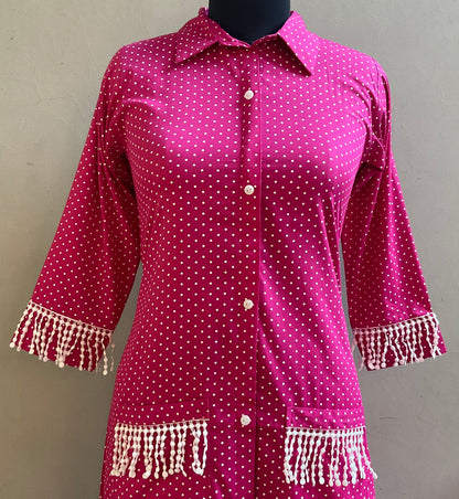 RANI PINK POLKA DOTS LACED ALINE DRESS