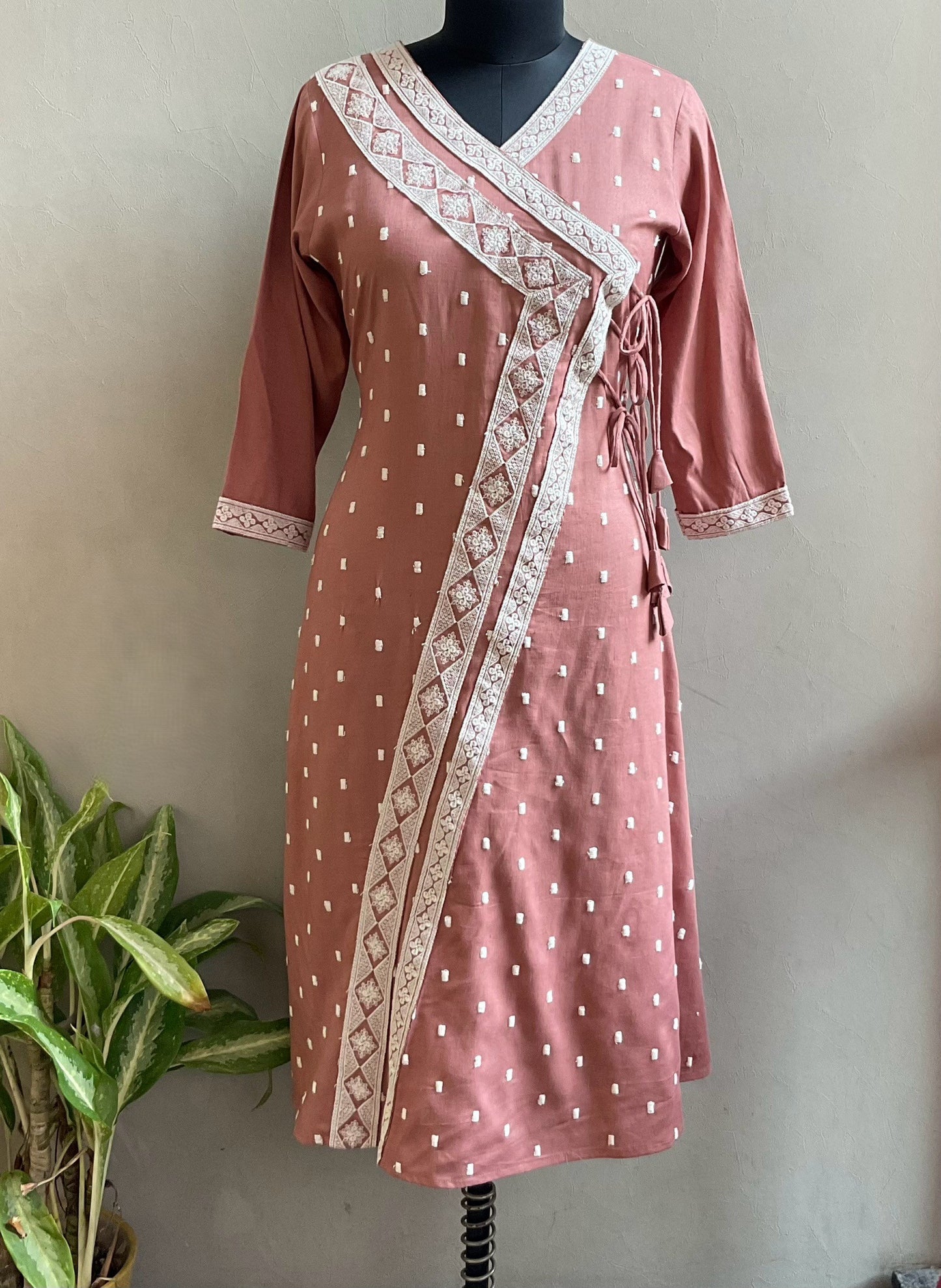 RUST THREAD EMBROIDERED ANGRAKH ALINE DRESS