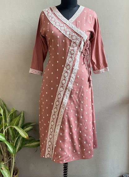 RUST THREAD EMBROIDERED ANGRAKH ALINE DRESS