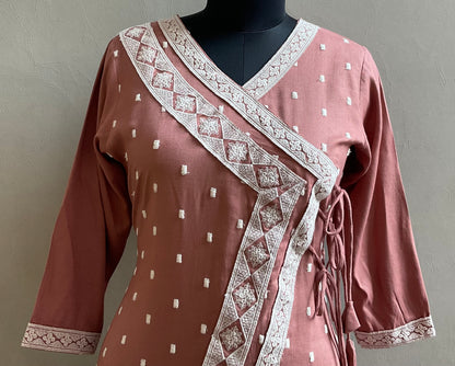 RUST THREAD EMBROIDERED ANGRAKH ALINE DRESS