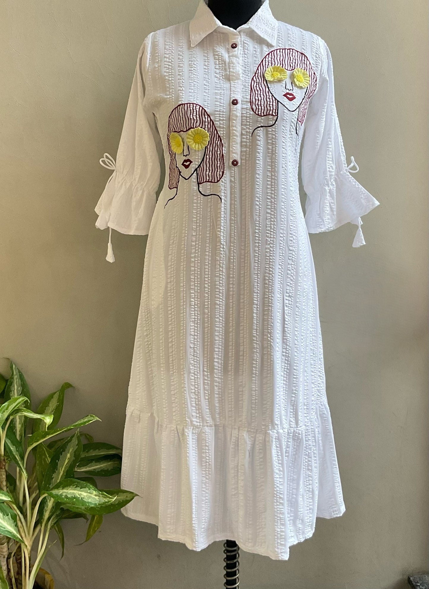WHITE FACE EMBROIDERED ALINE DRESS