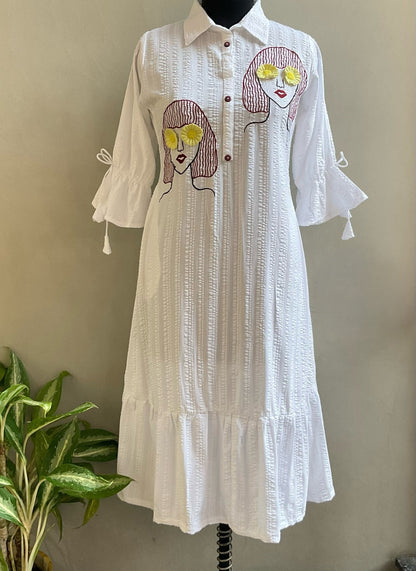 WHITE FACE EMBROIDERED ALINE DRESS