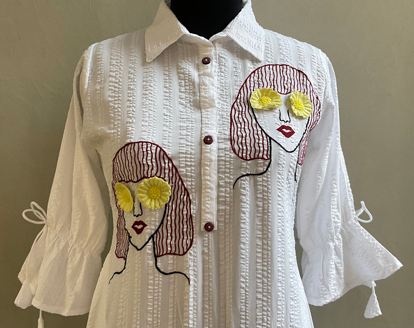 WHITE FACE EMBROIDERED ALINE DRESS