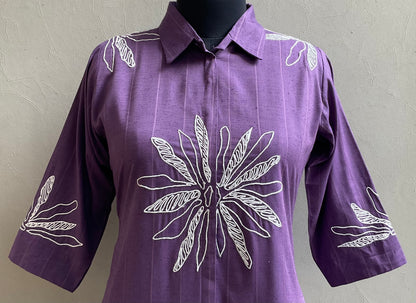 PURPLE THREAD EMBROIDERED ALINE DRESS