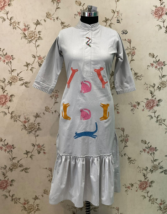 LIGHT GREY HAND PAINTED ALINE DRESS