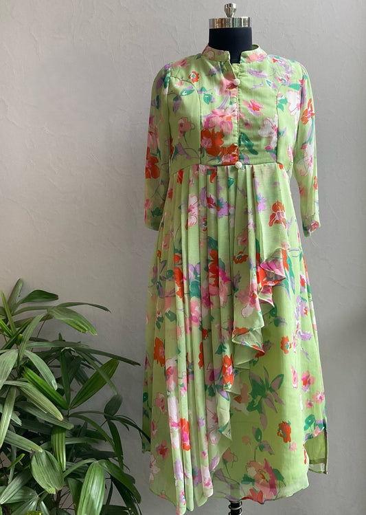 LIGHT GREEN CHIFFON ALINE DRESS
