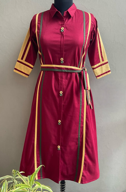 MAROON PATCHED ALINE DRESS