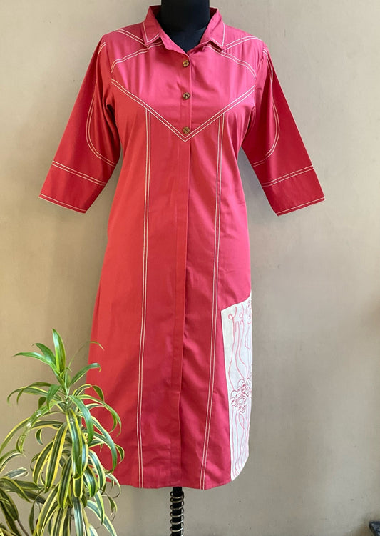 CARROT PINK THREAD ANCHOR ALINE DRESS
