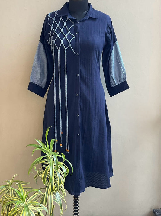 NAVY BLUE DORI WORKED ALINE DRESS