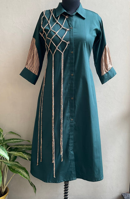 BOTTLE GREEN DORI DETAILING ALINE DRESS