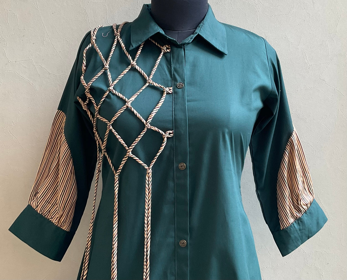 BOTTLE GREEN DORI DETAILING ALINE DRESS