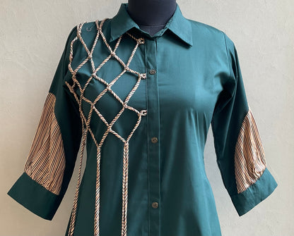 BOTTLE GREEN DORI DETAILING ALINE DRESS