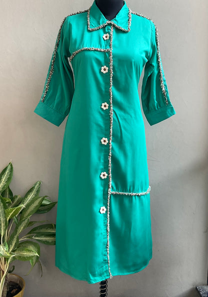 SEA GREEN CROSIA LACED ALINE DRESS