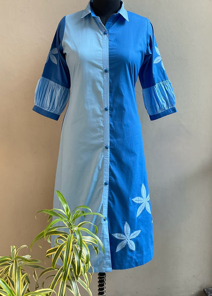 BLUE APPLIQUE DUET ALINE DRESS