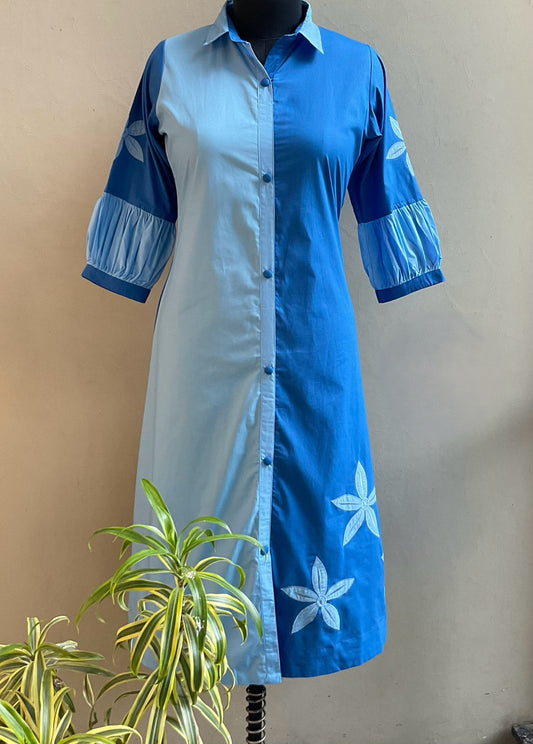 BLUE APPLIQUE DUET ALINE DRESS