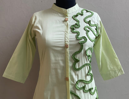 LIGHT GREEN ONE SIDE PLEATED ALINE DRESS