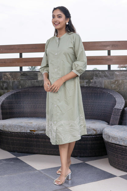PISTA GREEN DORI WORKED ALINE DRESS