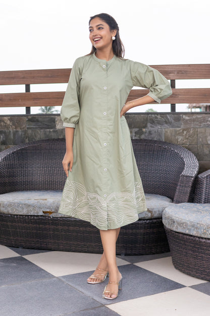 PISTA GREEN DORI WORKED ALINE DRESS