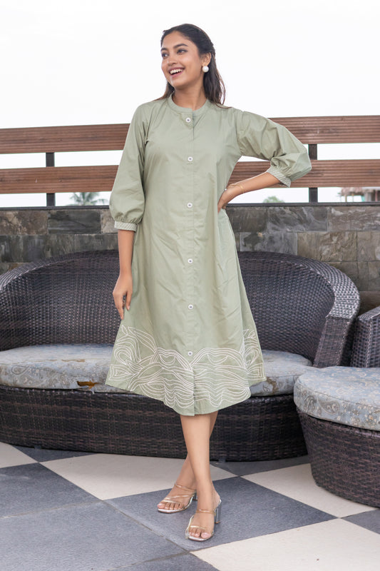 PISTA GREEN DORI WORKED ALINE DRESS