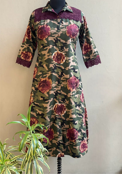 DARK GREEN LACED ALINE DRESS