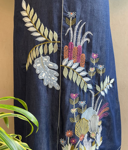 DENIM EMBROIDERED ALINE DRESS
