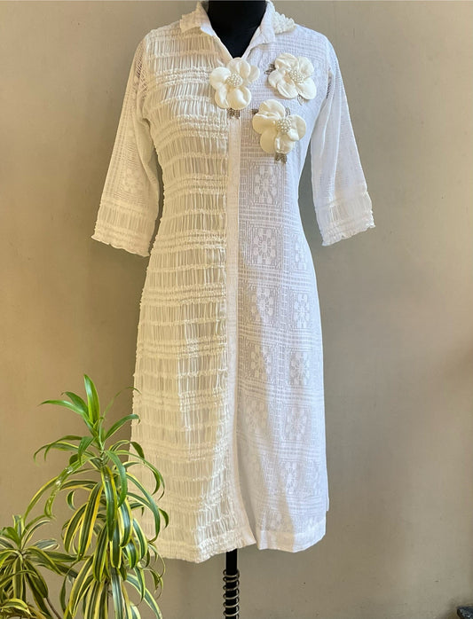 WHITE DUET FANCY PATCHED ALINE DRESS