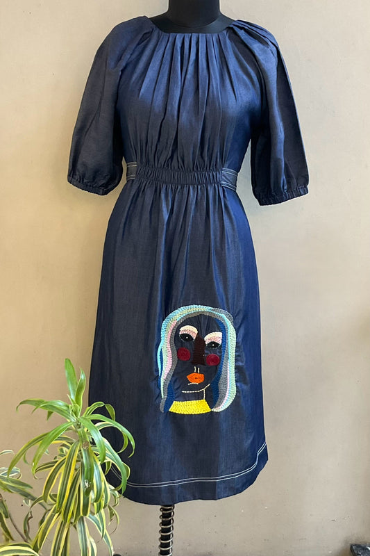 DENIM FANCY ART ALINE DRESS