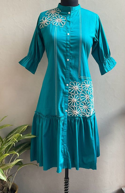 RAMA GREEN DORI WORKED ALINE DRESS